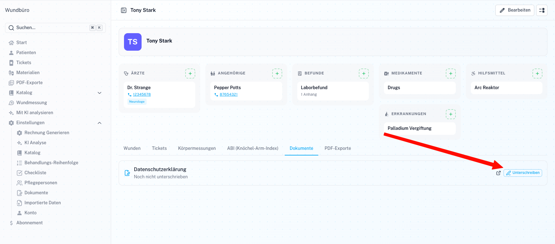 Wound Status Modal Screenshot